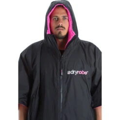 Dryrobe Advance Short Sleeve Change Robe -Mystic || Rip Curl || GILL Shop Dryrobe Advance Short Sleeve Premium Outdoor Change Robe DR100 Black Pink Hood.700x700